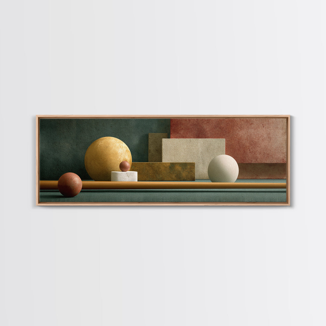 Pool Cue and Chalk on Green Felt Canvas Print, Game Room Art, Modern Wall Art, Game Room Decor, Watercolor Art, Play, GRA-3x1-26