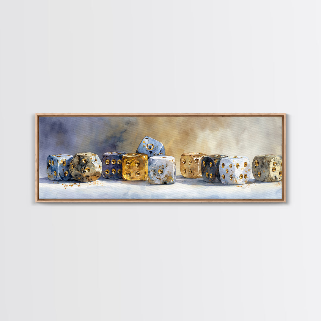 Tabletop Dice Rolling Through Dramatic Light Canvas Print, Game Room Art, African American Art, Game Room Decor, Fine Art, Play, GRA-3x1-33