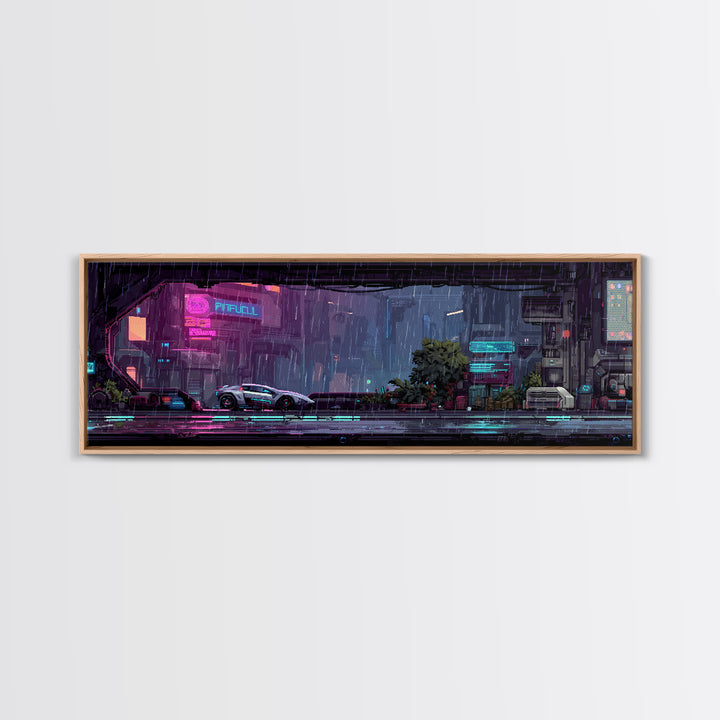 Arcade Spaceship Pixel Art Scene Framed Canvas Print, Game Room Art, Wall Art, Game Room Decor, Play, Bedroom Wall Art, GRA-3x1-59