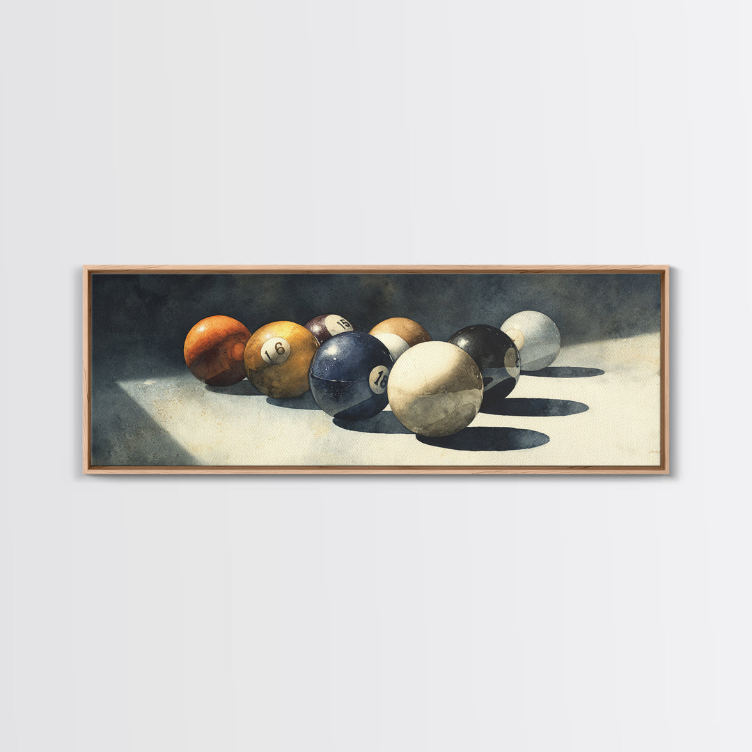 Billiards Eight Ball Framed Canvas Print, Game Room Art, Playroom Art, Game Room Decor, Fine Art, Play, Modern Decor, GRA-3x1-90