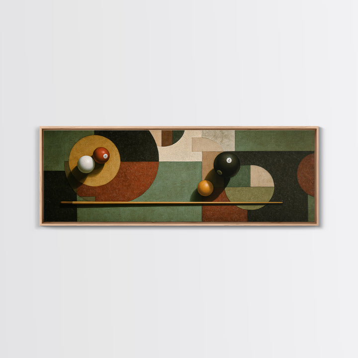 Pool Cue and Chalk on Green Felt Canvas Print, Game Room Art, Playroom Wall Decor, Game Room Decor, Play, Statement Artwork, GRA-3x1-98
