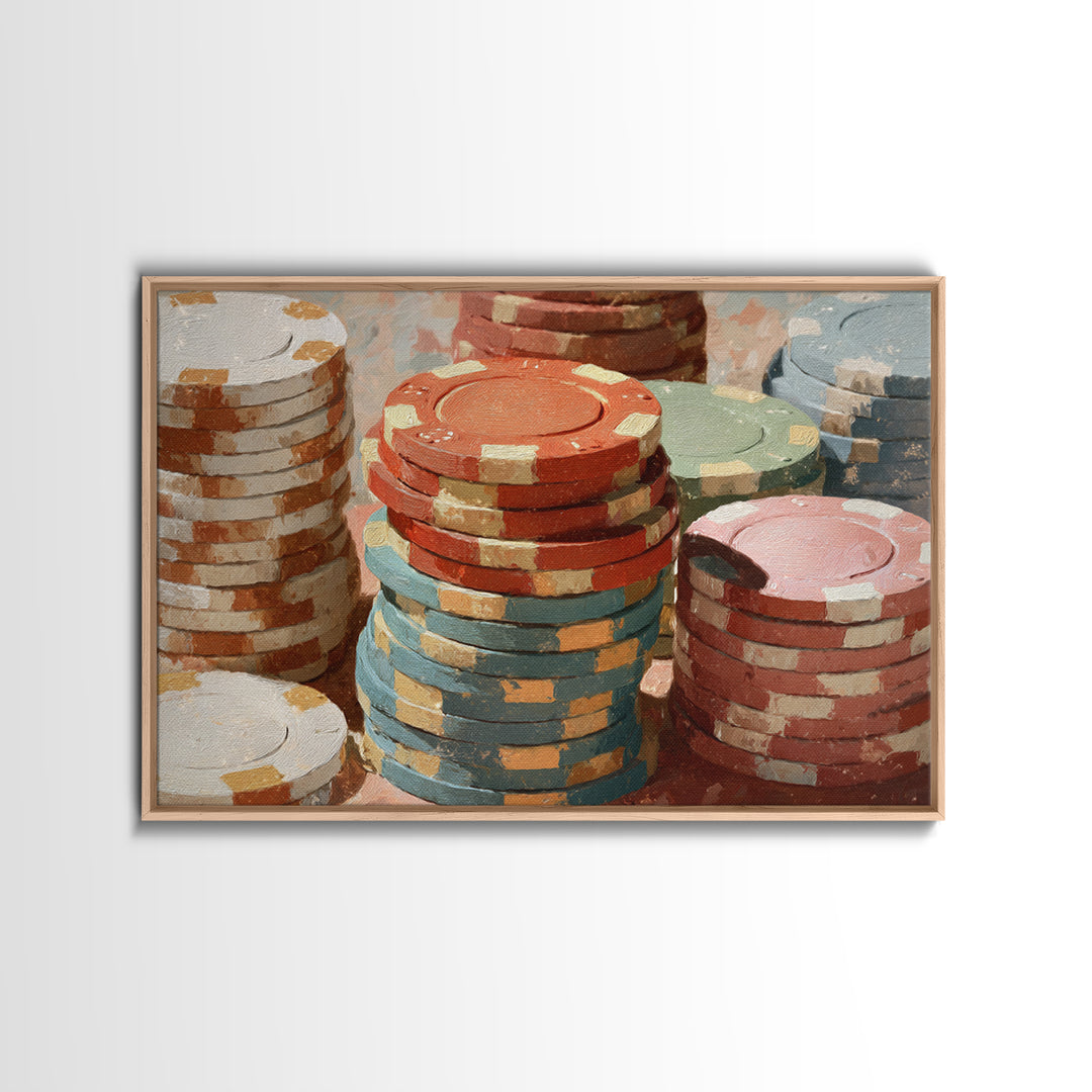 Poker Chips Stacked Like Casino Still Life Canvas Print, Game Room Art, Pop Art, Game Room Decor, Play, Fine Art Print, GRA-3x2-11