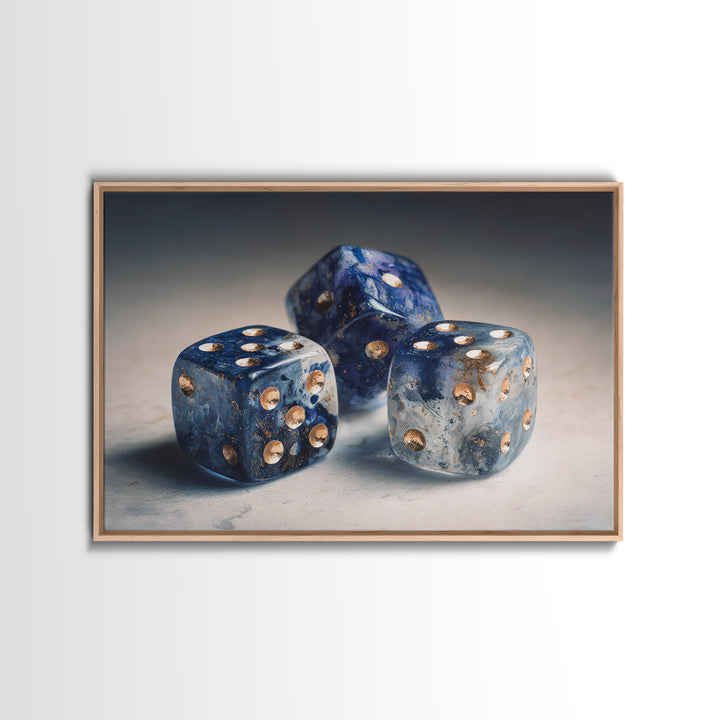 Tabletop Dice Rolling Through Dramatic Light Canvas Print, Game Room Art, Trendy Wall Art, Game Room Decor, Fine Art, Play, GRA-3x2-21