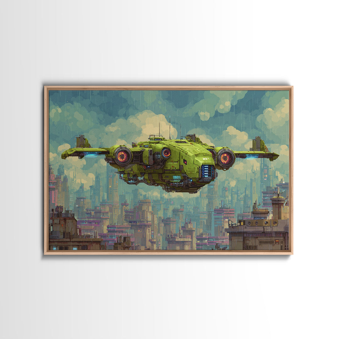 Arcade Spaceship Pixel Art Scene Framed Canvas Print, Game Room Art, Black Woman Art, Game Room Decor, Fine Art, Play, GRA-3x2-23