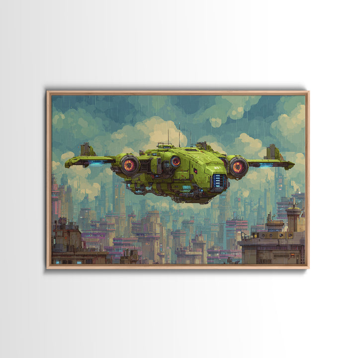 Arcade Spaceship Pixel Art Scene Framed Canvas Print, Game Room Art, Black Woman Art, Game Room Decor, Fine Art, Play, GRA-3x2-23