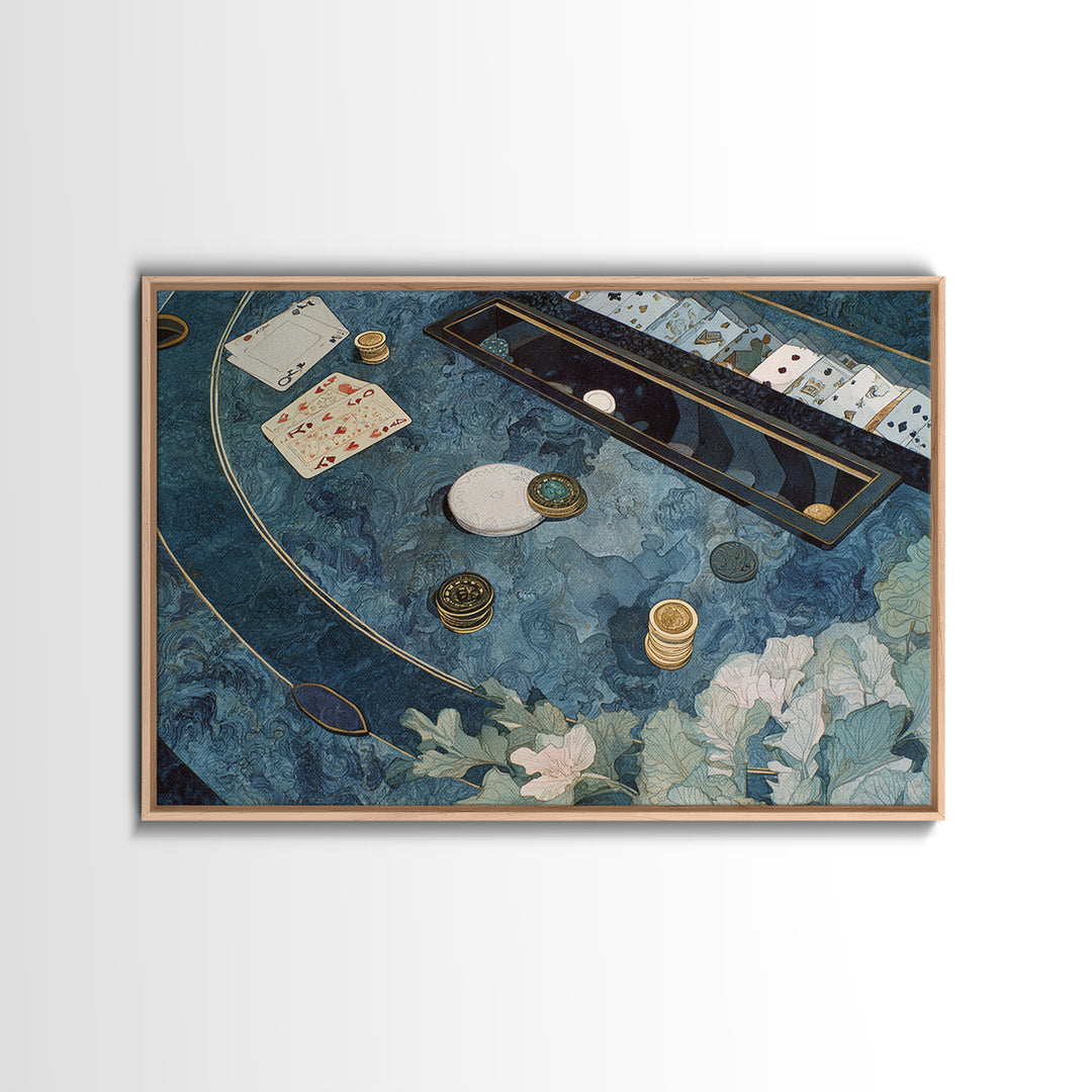 Blackjack Table Still Life Without Words Framed Canvas Print, Game Room Art, African American Art, Game Room Decor, Play, GRA-3x2-24