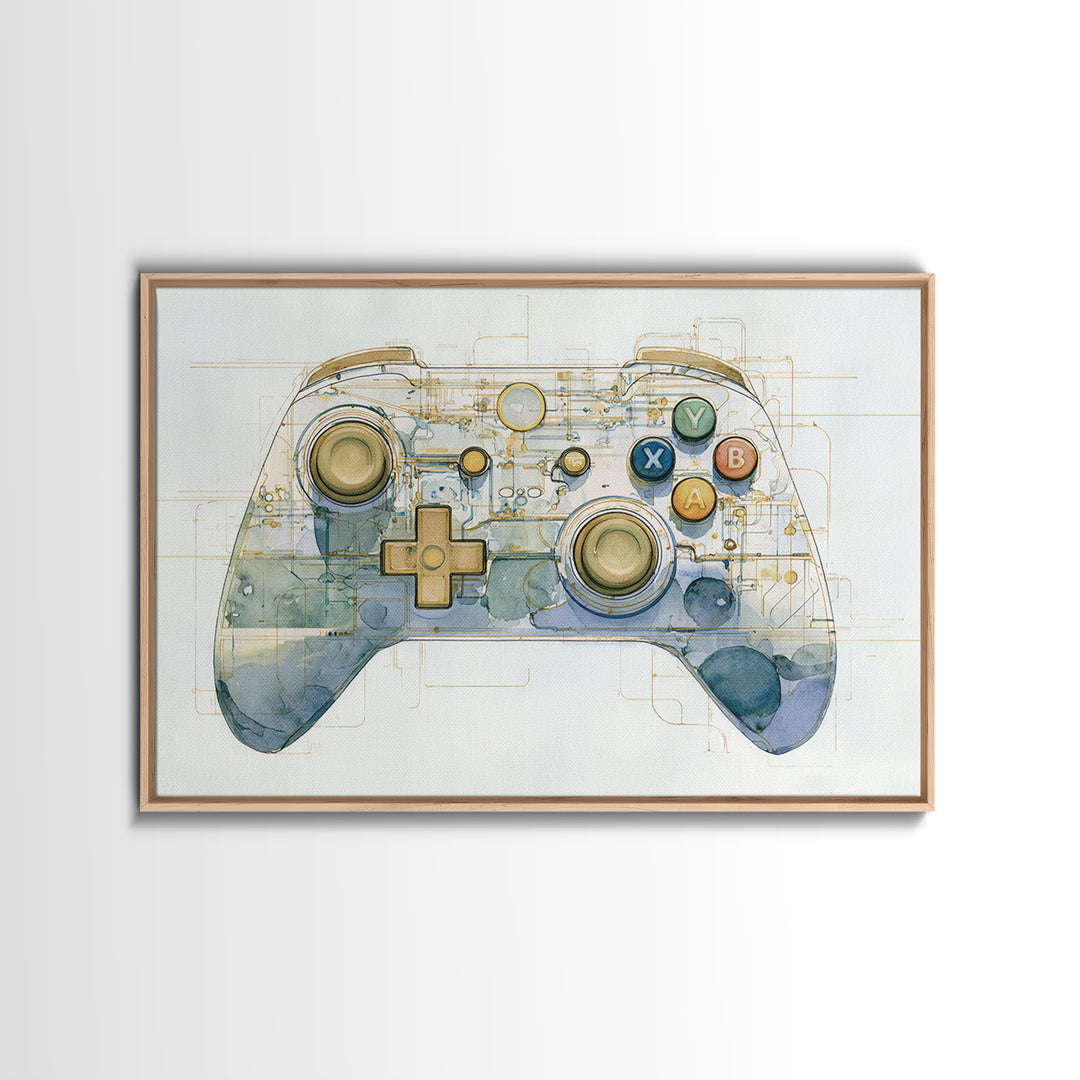 Old School Game Controller Canvas Print, Game Room Art, Trendy Wall Art, Game Room Decor, Watercolor Art, Play, GRA-3x2-34