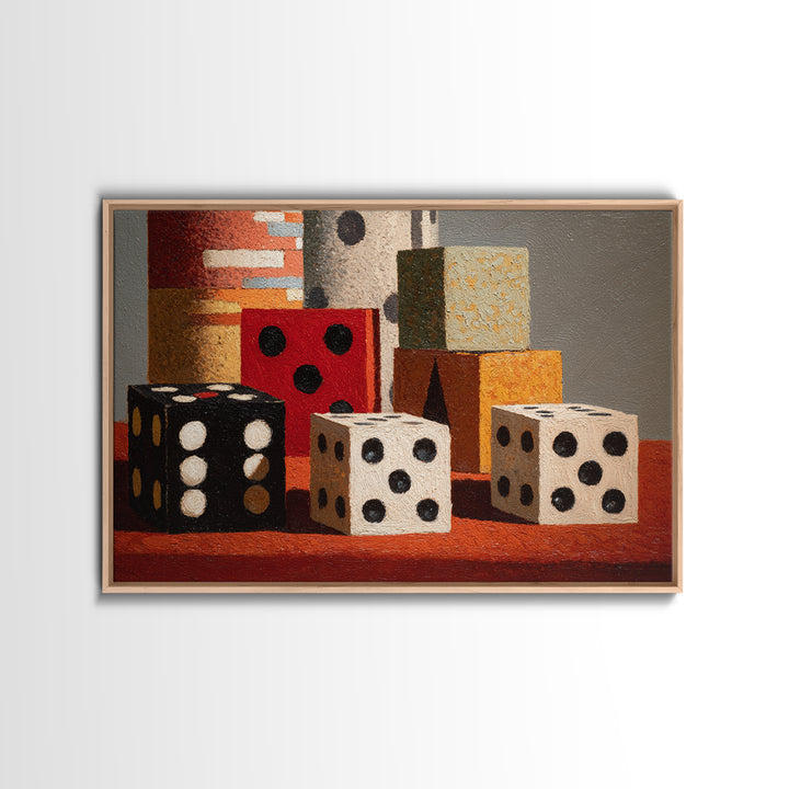 Playing Cards and Dice Framed Canvas Print, Game Room Art, Game Room Decor, Oil Painting, Play, African American Art, GRA-3x2-55