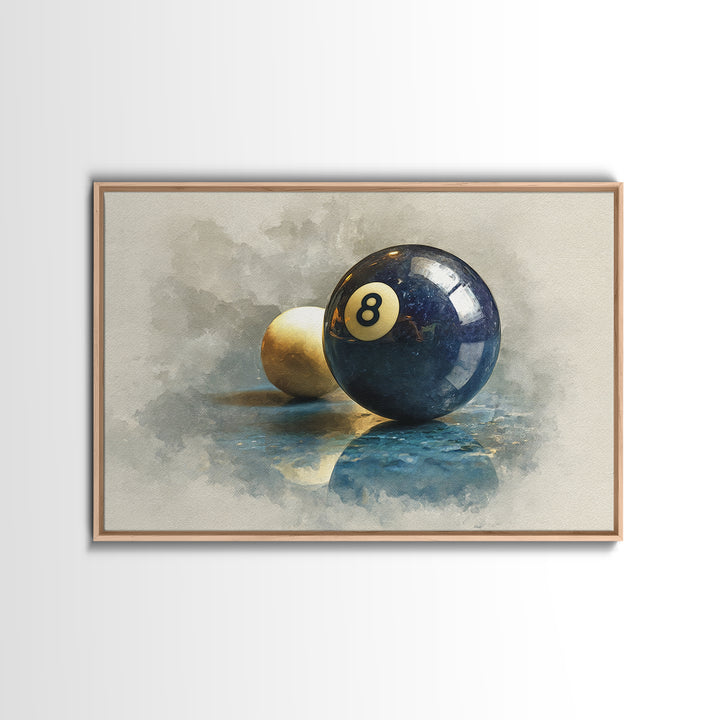 Billiards Eight Ball Framed Canvas Print, Game Room Art, Modern Wall Art, Game Room Decor, Fine Art, Play, Unique Home Decor, GRA-3x2-6