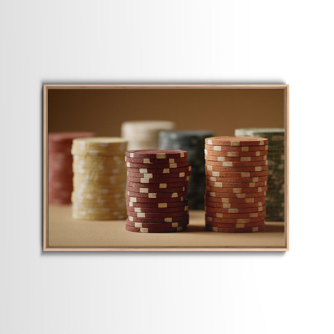 Poker Chips Stacked Like Casino Still Life Canvas Print, Game Room Art, Wall Art, Game Room Decor, Play, Bedroom Wall Art, GRA-3x2-83