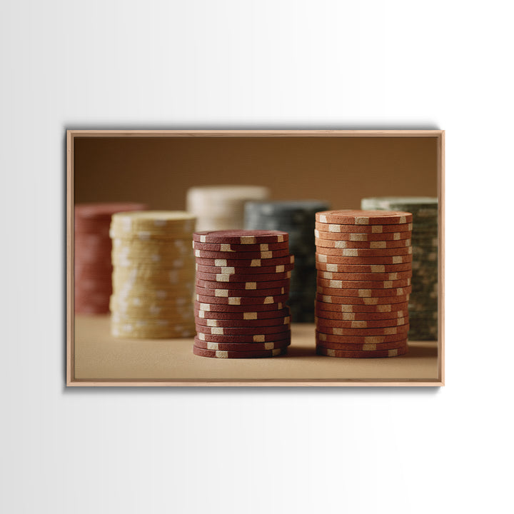 Poker Chips Stacked Like Casino Still Life Canvas Print, Game Room Art, Wall Art, Game Room Decor, Play, Bedroom Wall Art, GRA-3x2-83