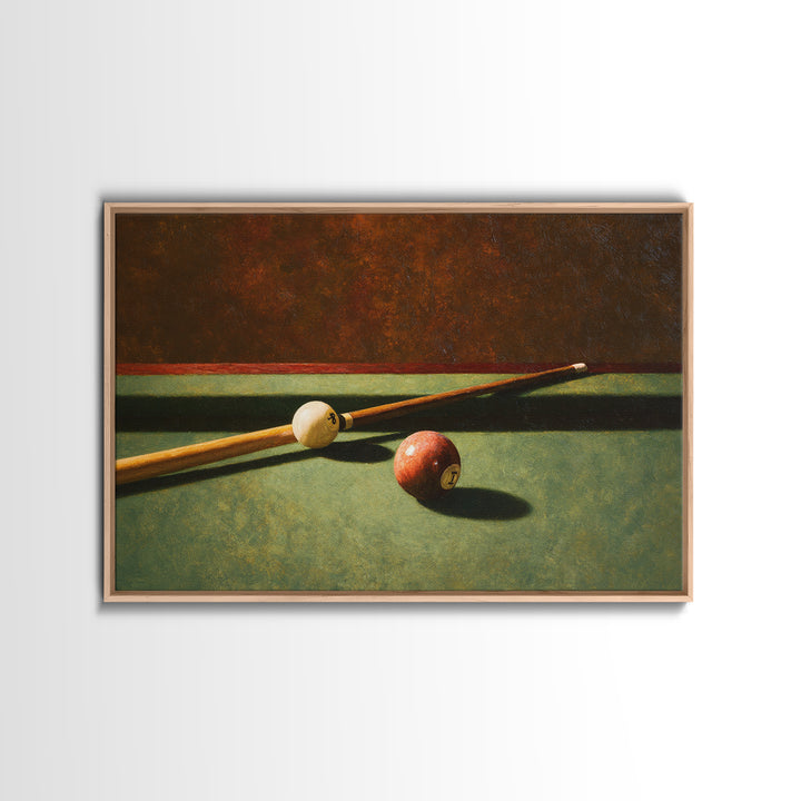 Pool Cue and Chalk on Green Felt Framed Canvas Print, Game Room Art, Masculine Wall Art, Game Room Decor, Fine Art, Play, GRA-3x2-86