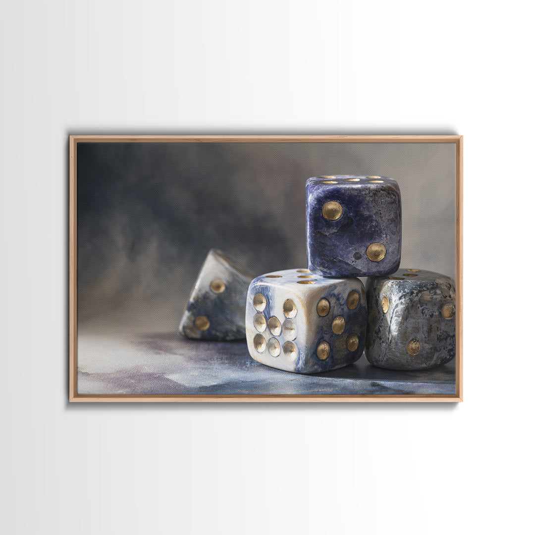 Tabletop Dice Rolling Through Dramatic Light Canvas Print, Game Room Art, Retro Art, Game Room Decor, Fine Art, Play, GRA-3x2-93