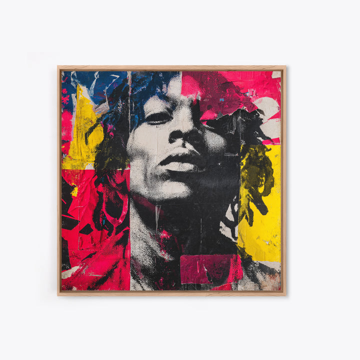 Stencil Portrait with Red and Black Contrast Framed Canvas Print, Graffiti Art, Art, Living Room Decor, Fine Art, Street, GRF-1x1-12