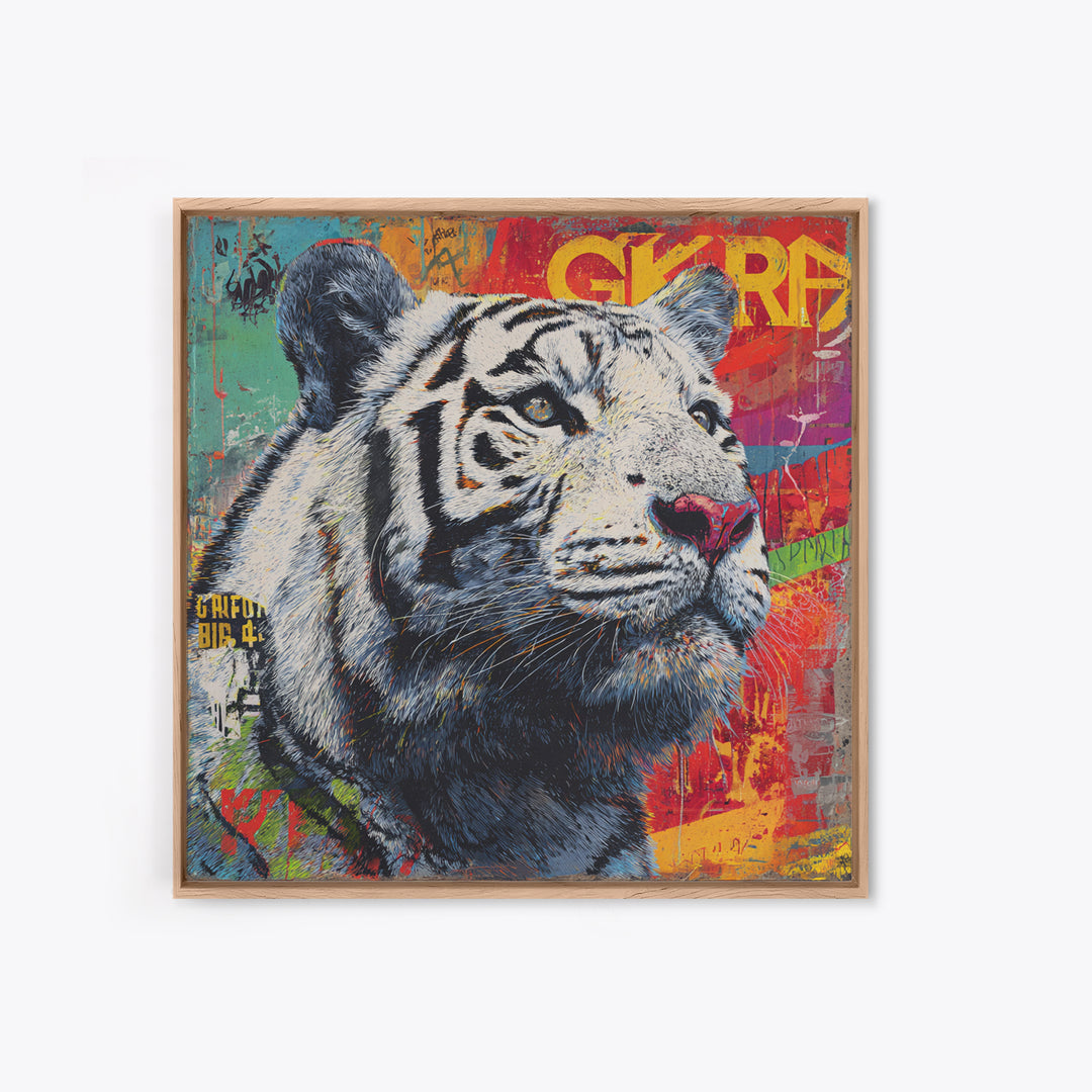 Urban Tiger Portrait Framed Canvas Print, Graffiti Art, Canvas Art, Living Room Decor, Fine Art, Street, Above Bed Decor, GRF-1x1-27