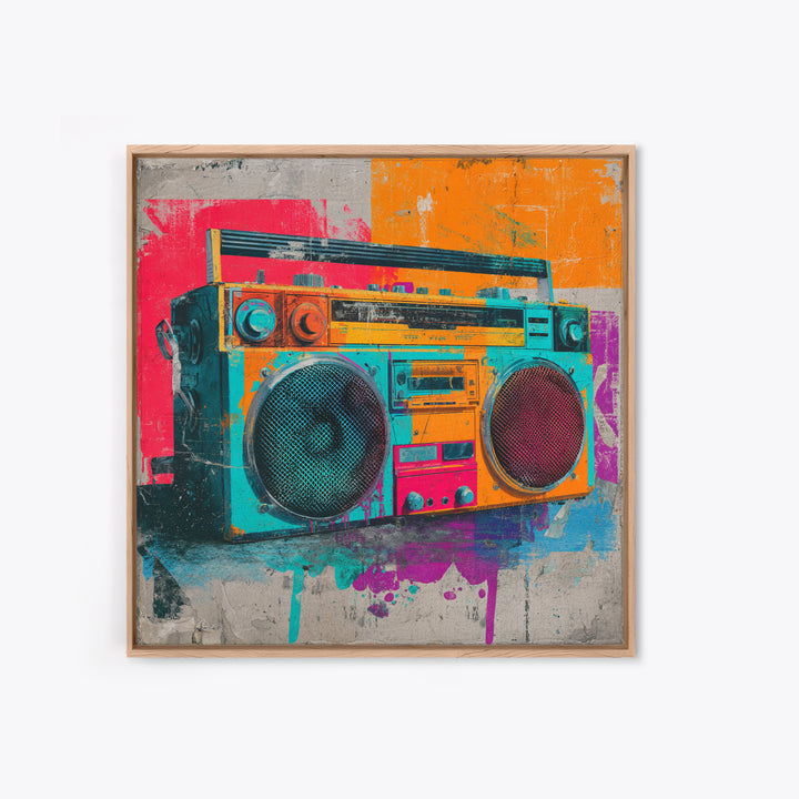 Boombox and Cassette Tape Framed Canvas Print, Graffiti Art, Gallery Decor, Living Room Decor, Fine Art, Street, Wall Art, GRF-1x1-38