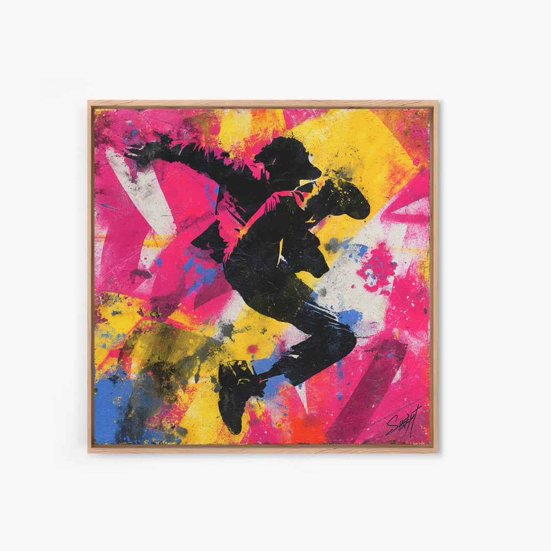 Breakdancer Silhouette over Bright Paint Splashes Canvas Print, Graffiti Art, Graffiti, Living Room Decor, Fine Art, Street, GRF-1x1-50