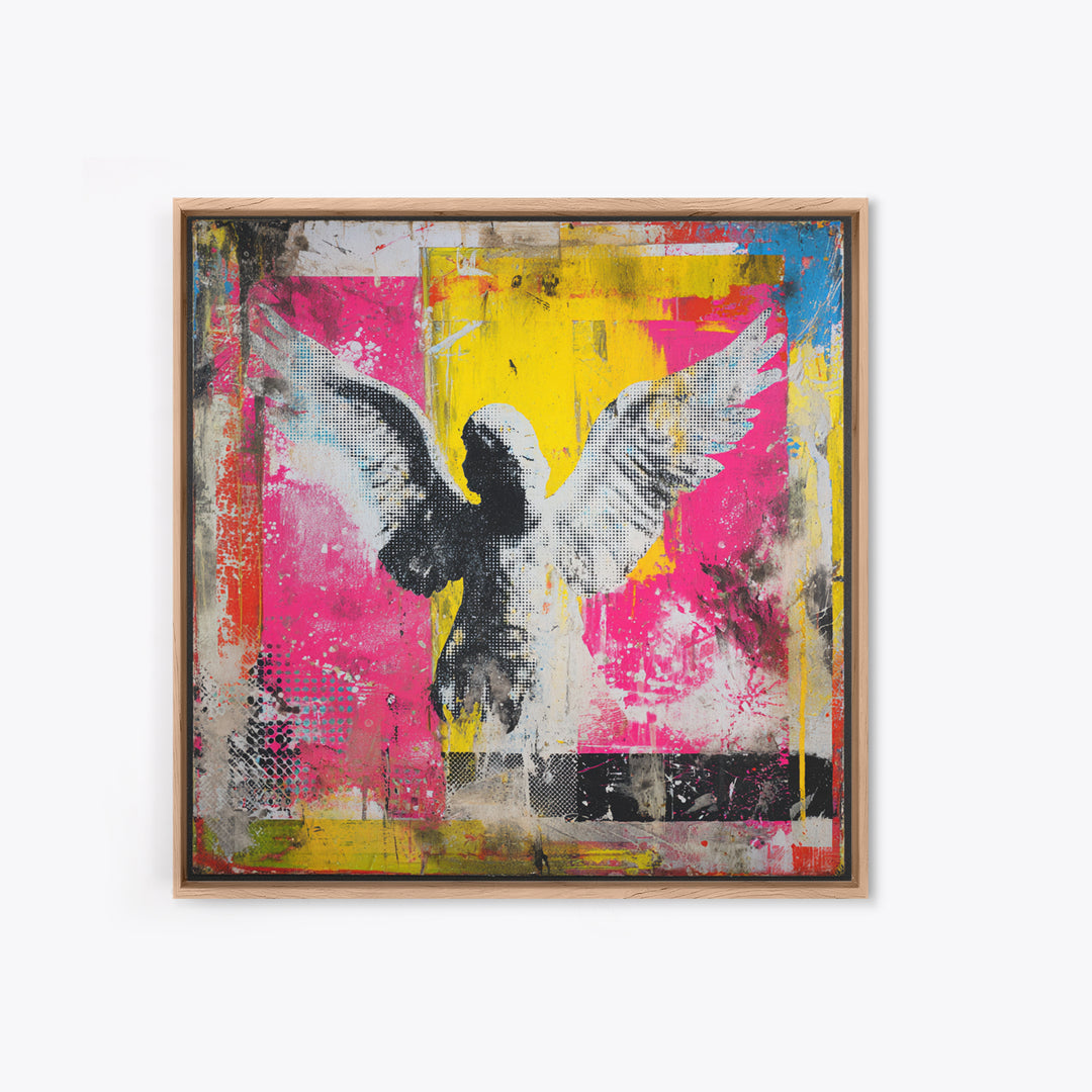 Spray Painted Angel Wings Framed Canvas Print, Graffiti Art, Mid Century Modern, Living Room Decor, Fine Art, Street, GRF-1x1-56