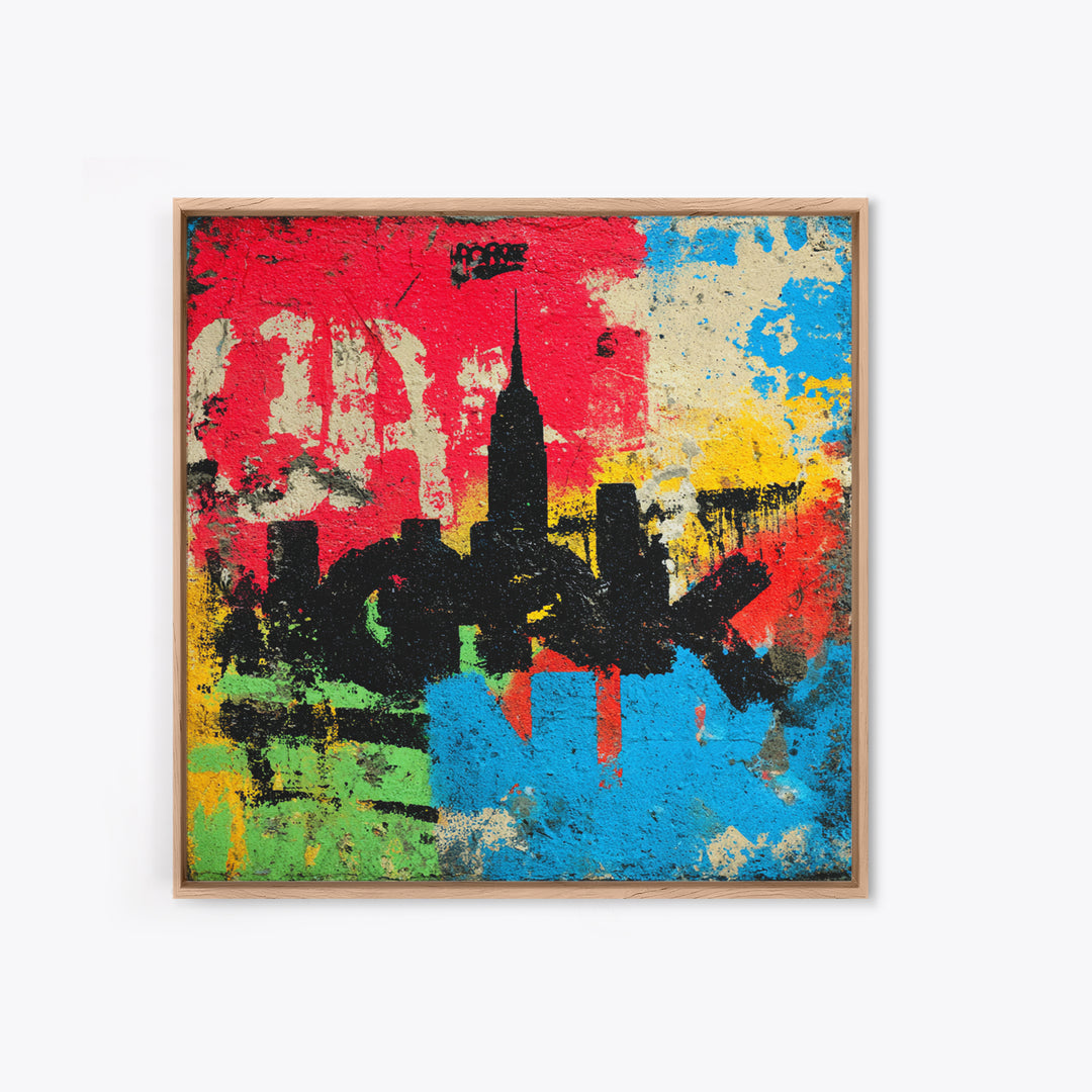 Paint Drips Forming a Skyline Silhouette Framed Canvas Print, Graffiti Art, Boho Decor, Living Room Decor, Fine Art, Street, GRF-1x1-61