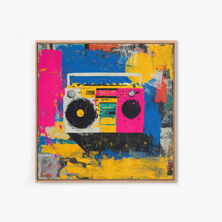 Boombox and Cassette Tape Framed Canvas Print, Graffiti Art, Gallery Decor, Living Room Decor, Fine Art, Street, Wall Art, GRF-1x1-62