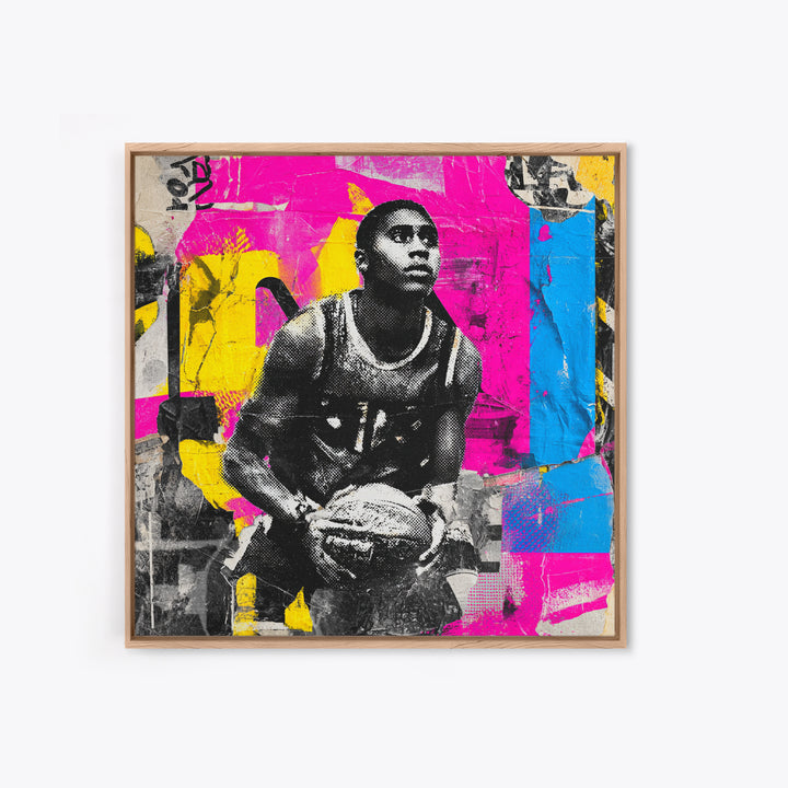Basketball Player in Street Mural Energy Framed Canvas Print, Graffiti Art, 3d Wall Art, Living Room Decor, Fine Art, Street, GRF-1x1-68
