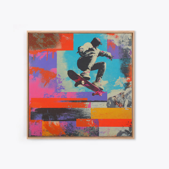 Bright Skateboard Ramp Color Fields Framed Canvas Print, Graffiti Art, Wall Sculpture, Living Room Decor, Fine Art, Street, GRF-1x1-72