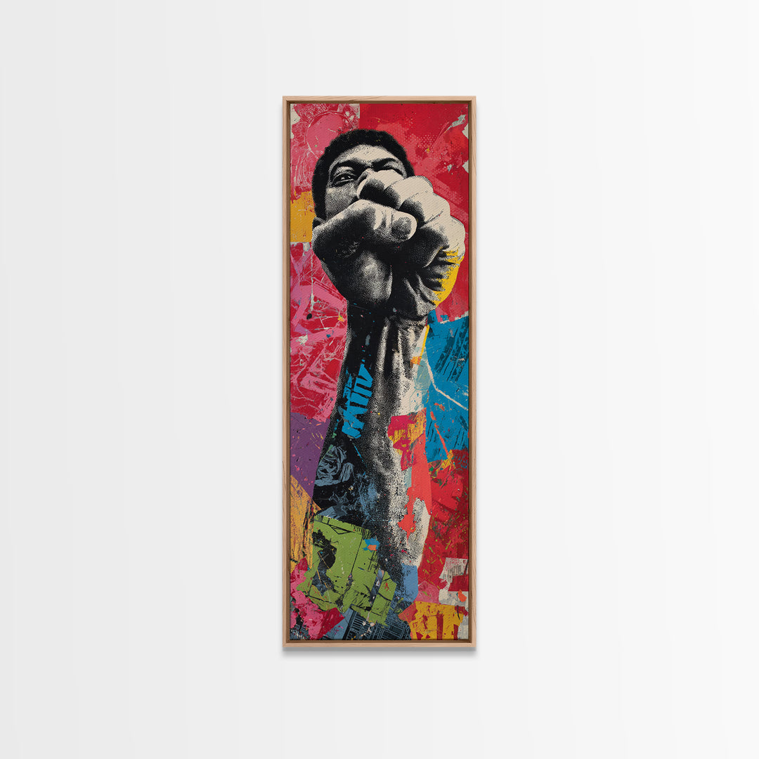 Comic Style Fist with Paint Burst Framed Canvas Print, Graffiti Art, Canvas Print, Living Room Decor, Oil Painting, Street, GRF-1x3-30