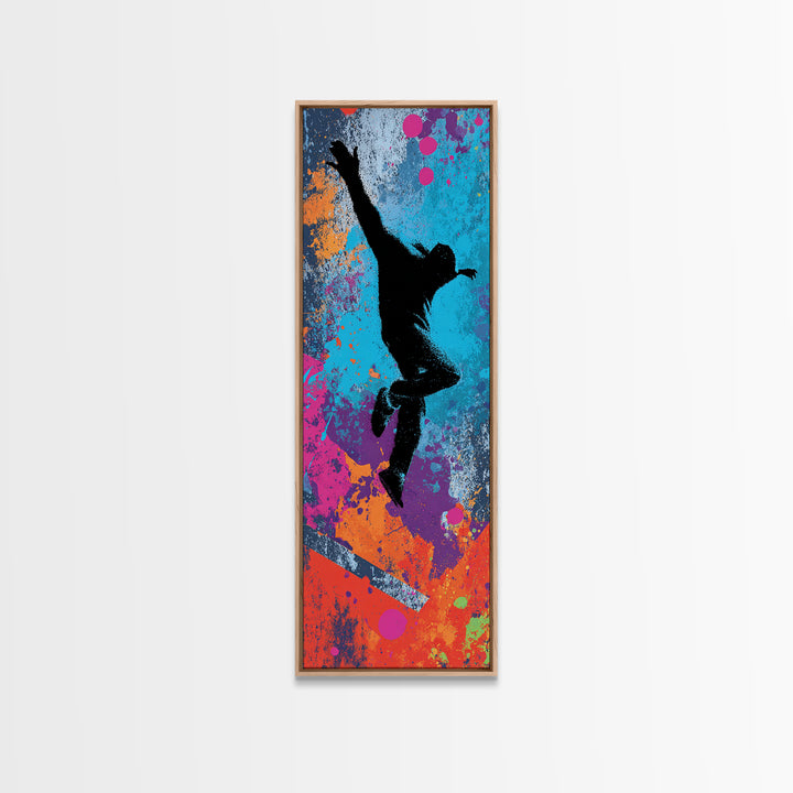 Breakdancer Silhouette over Bright Paint Splashes Canvas Print, Graffiti Art, Contemporary Art, Living Room Decor, Street, GRF-1x3-86