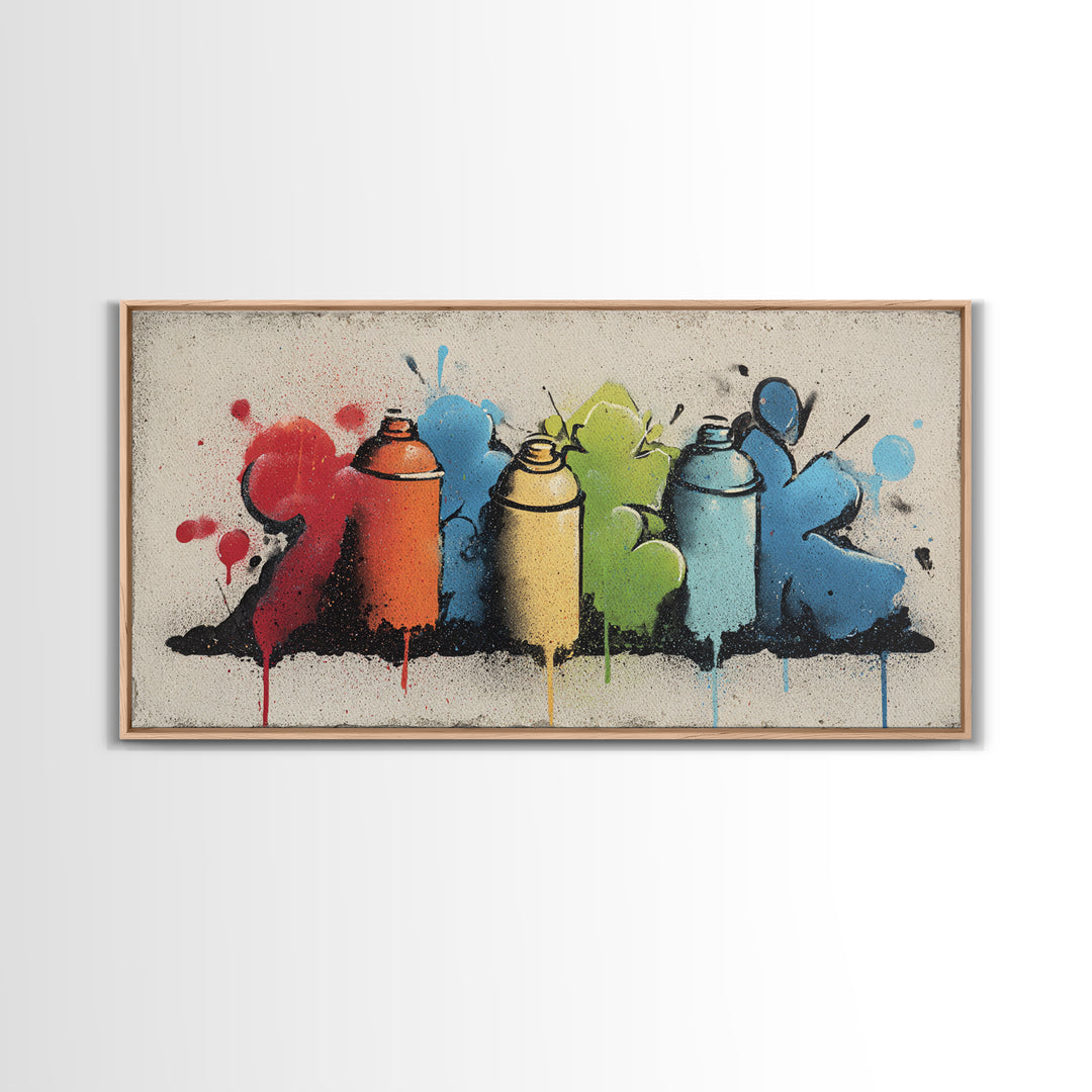 Spray Can Still Life Framed Canvas Print, Graffiti Art, Minimalist Decor, Living Room Decor, Street, Mid Century Modern, GRF-2x1-24