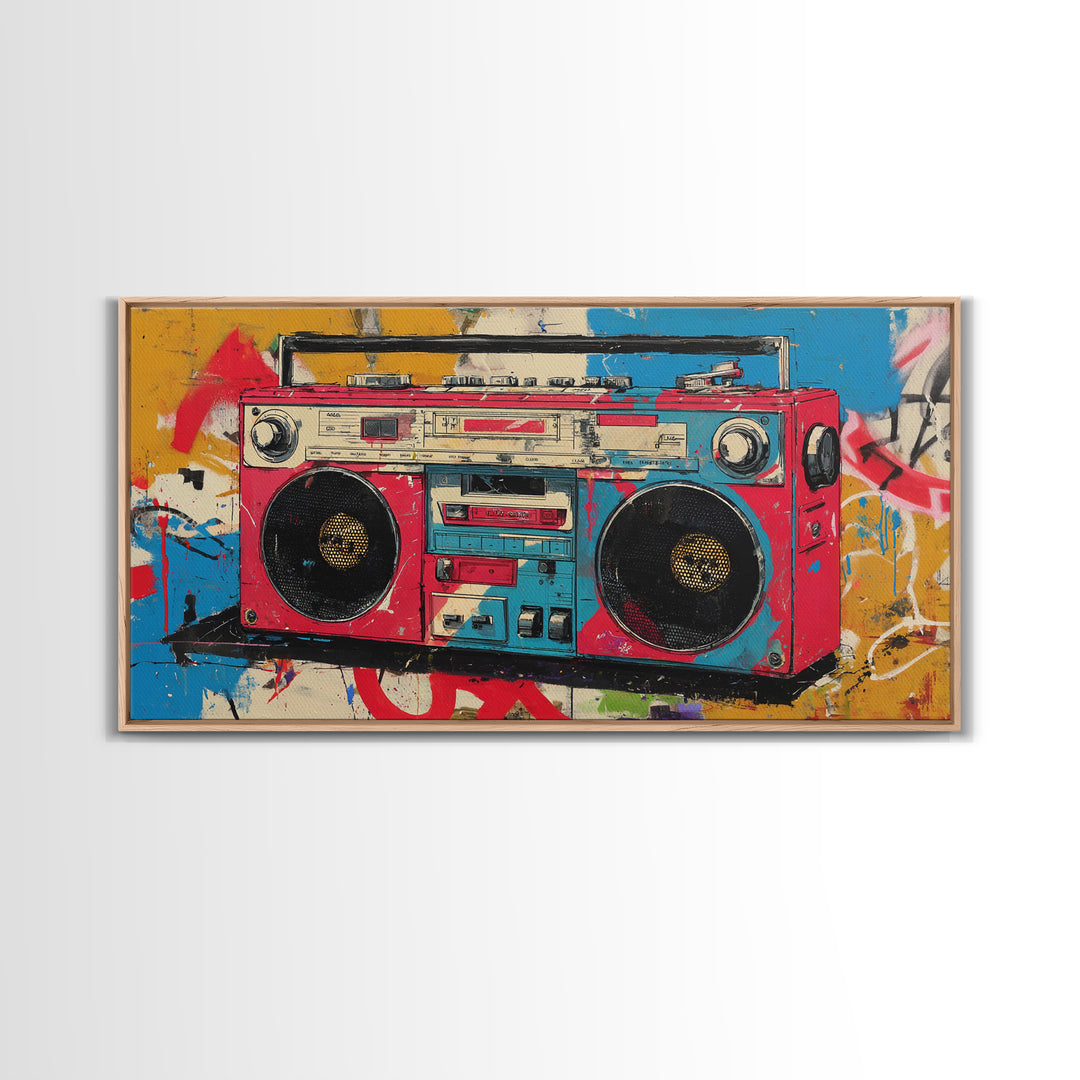 Boombox and Cassette Tape Canvas Print, Graffiti Art, Painting, Living Room Decor, Fine Art, Street, Canvas Art, Bedroom Decor, GRF-2x1-58