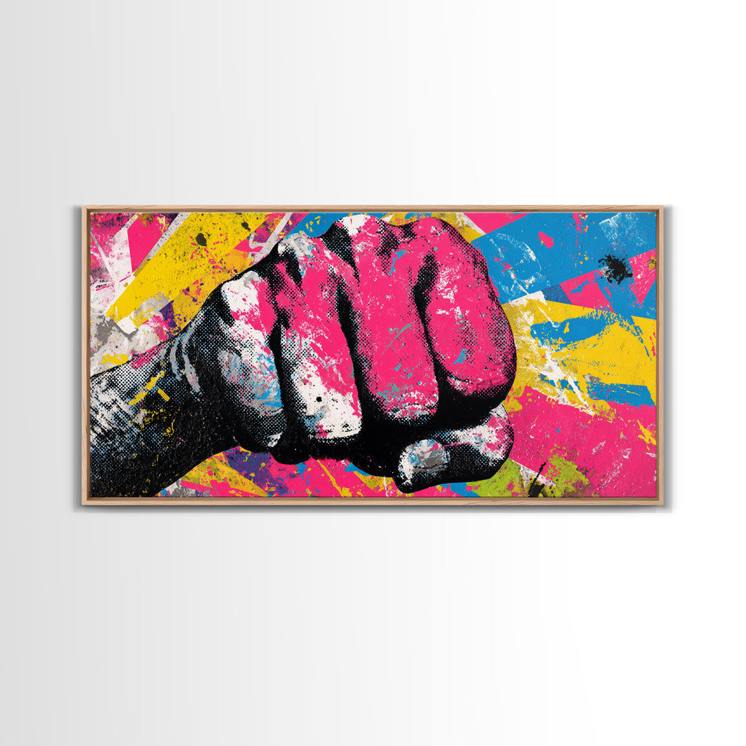 Comic Style Fist with Paint Burst Canvas Print, Graffiti Art, Wall Art, Living Room Decor, Oil Painting, Street, Large Wall Art, GRF-2x1-62