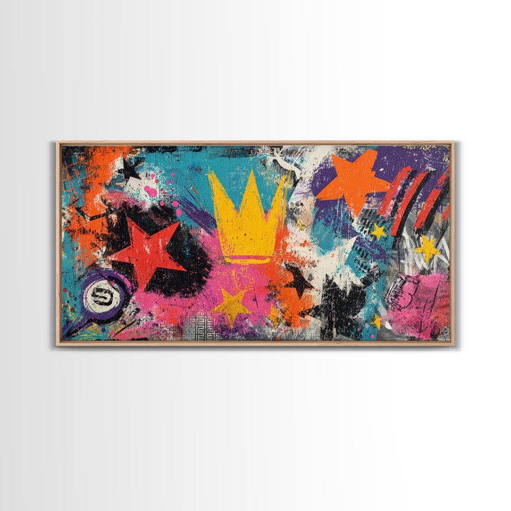 Abstract Crown and Stars Canvas Print, Graffiti Art, Bedroom Decor, Living Room Decor, Abstract Art, Street, Gallery Decor, GRF-2x1-63
