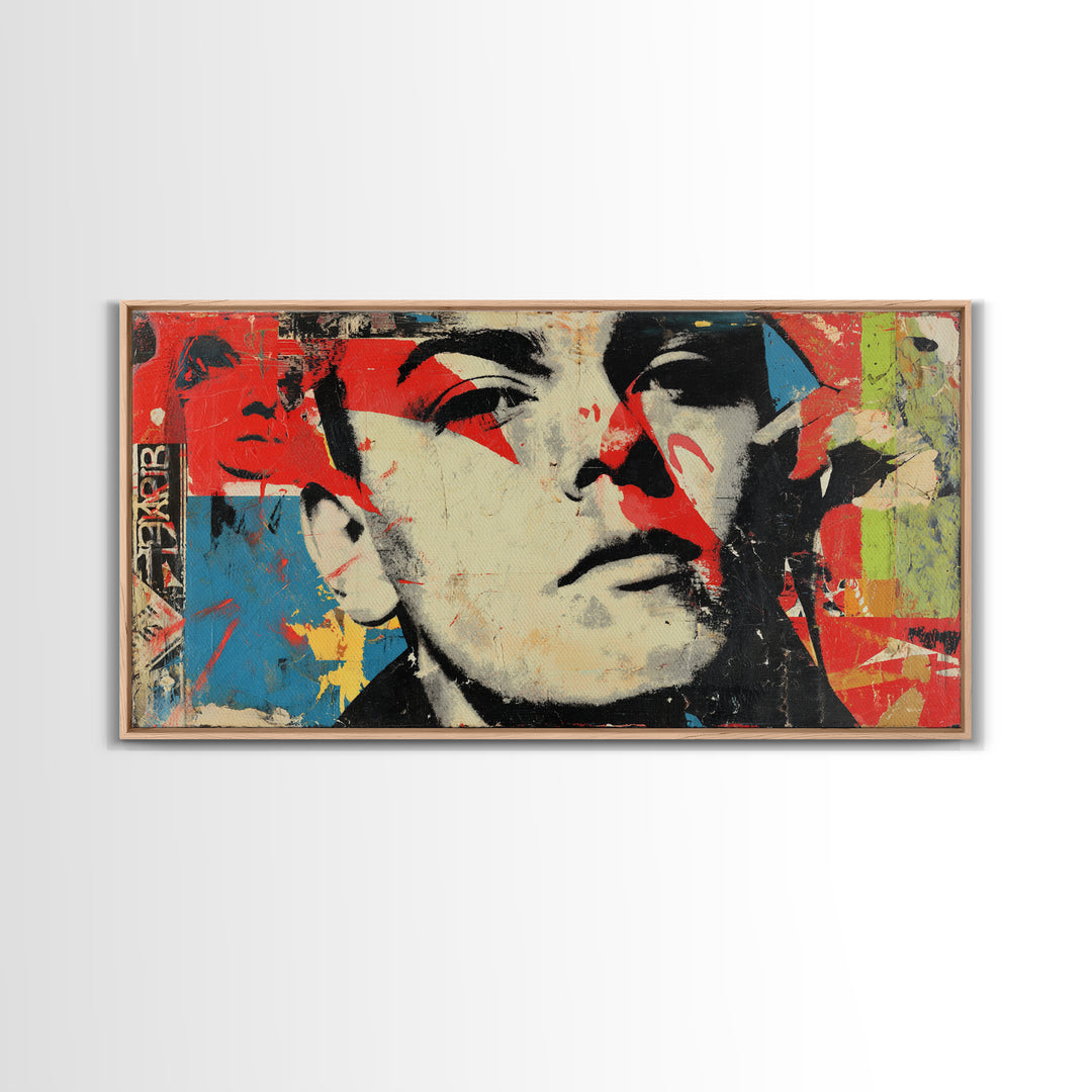 Stencil Portrait with Red and Black Contrast Framed Canvas Print, Graffiti Art, Canvas Art, Living Room Decor, Fine Art, Street, GRF-2x1-80