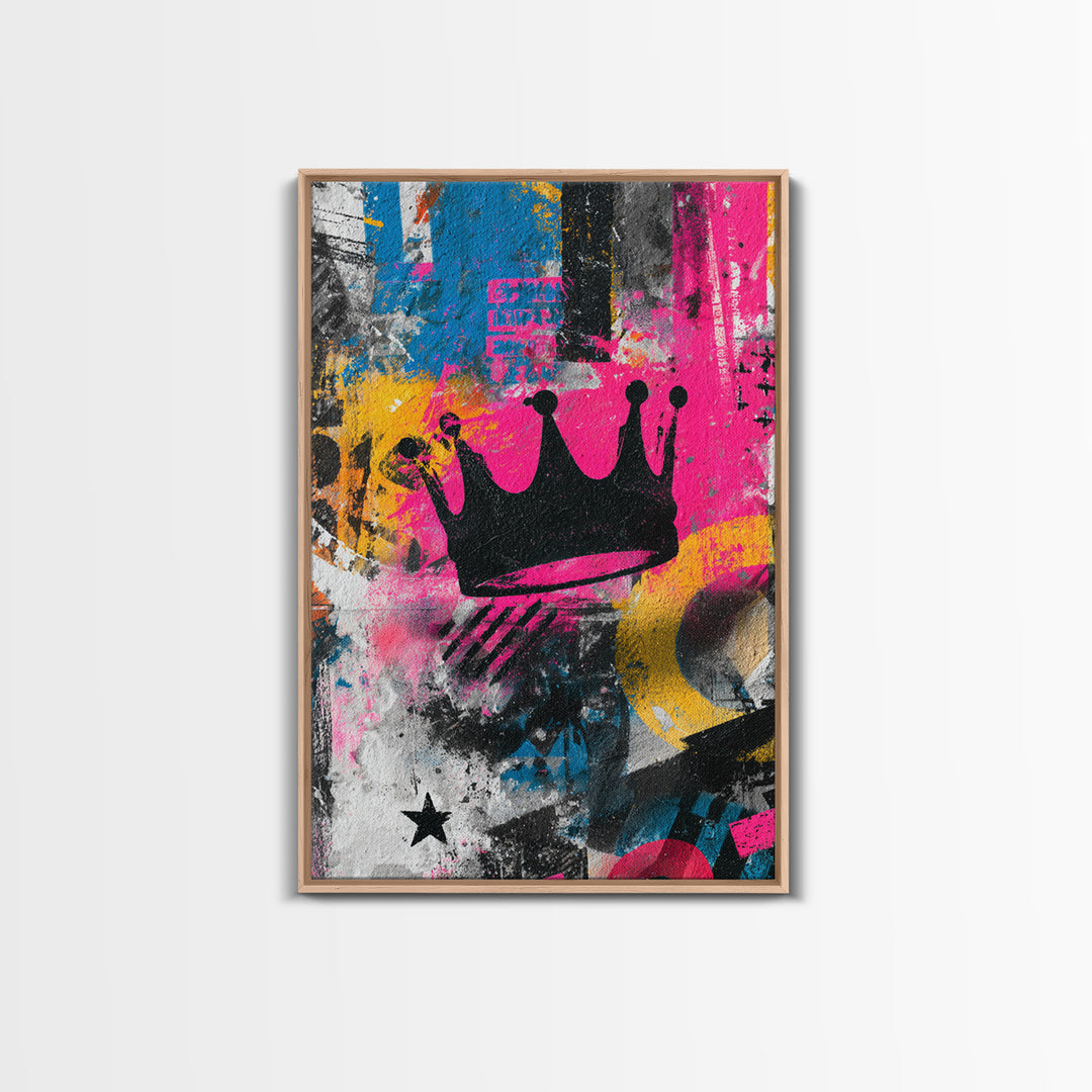 Abstract Crown and Stars Framed Canvas Print, Graffiti Art, Art Print, Living Room Decor, Abstract Art, Street, Wall Hangings, GRF-2x3-3