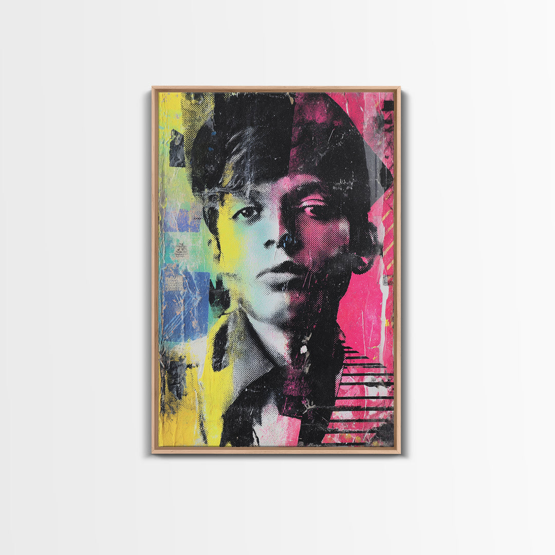 Stencil Portrait with Red and Black Contrast Framed Canvas Print, Graffiti Art, Luxury Decor, Living Room Decor, Street, GRF-2x3-44