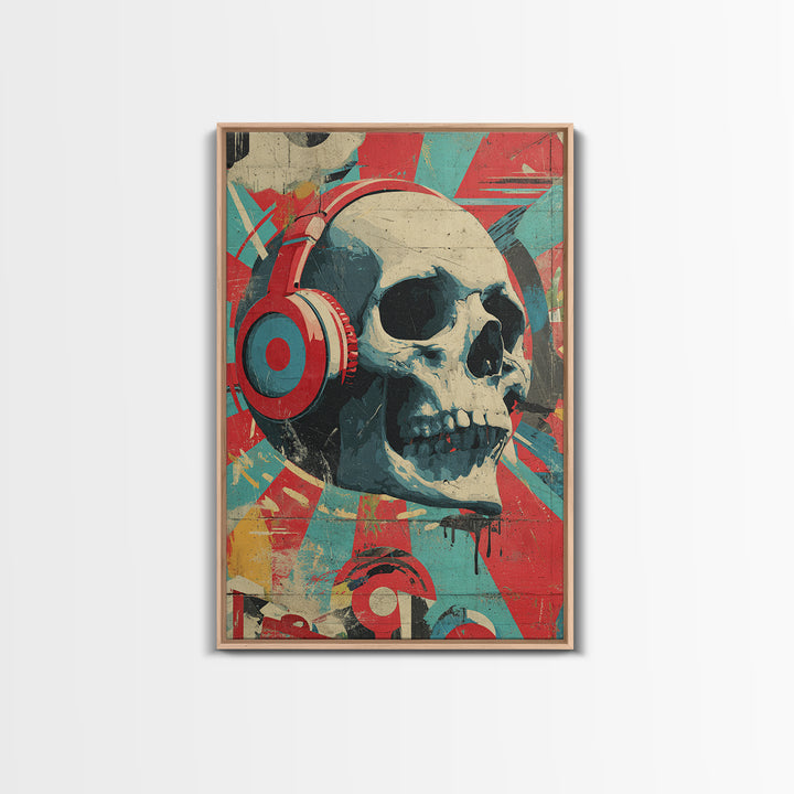 Skull and Headphones Mural Composition Framed Canvas Print, Graffiti Art, Wall Hangings, Living Room Decor, Fine Art, Street, GRF-2x3-55