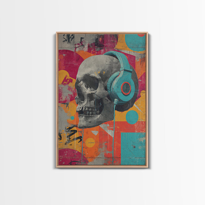 Skull and Headphones Mural Composition Canvas Print, Graffiti Art, Art Deco, Living Room Decor, Street, Wall Sculpture, GRF-2x3-79