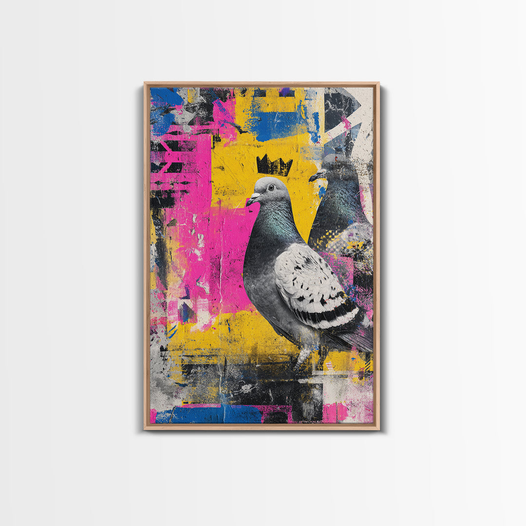 City Pigeon with Crown in Street Art Canvas Print, Graffiti Art, Graffiti, Living Room Decor, Fine Art, Street, GRF-2x3-91