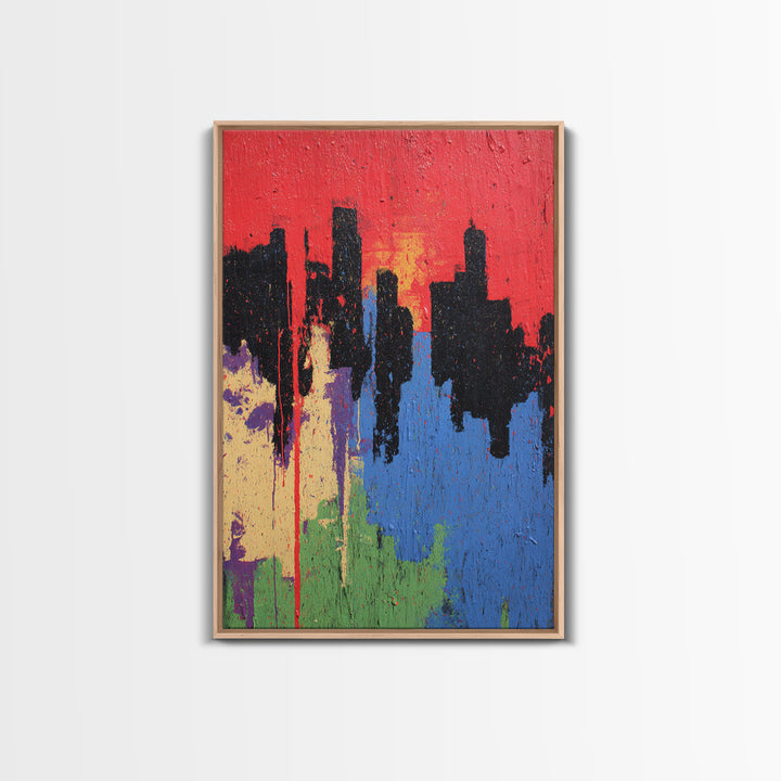 Paint Drips Forming a Skyline Silhouette Framed Canvas Print, Graffiti Art, Bedroom Decor, Living Room Decor, Abstract Art, GRF-2x3-93