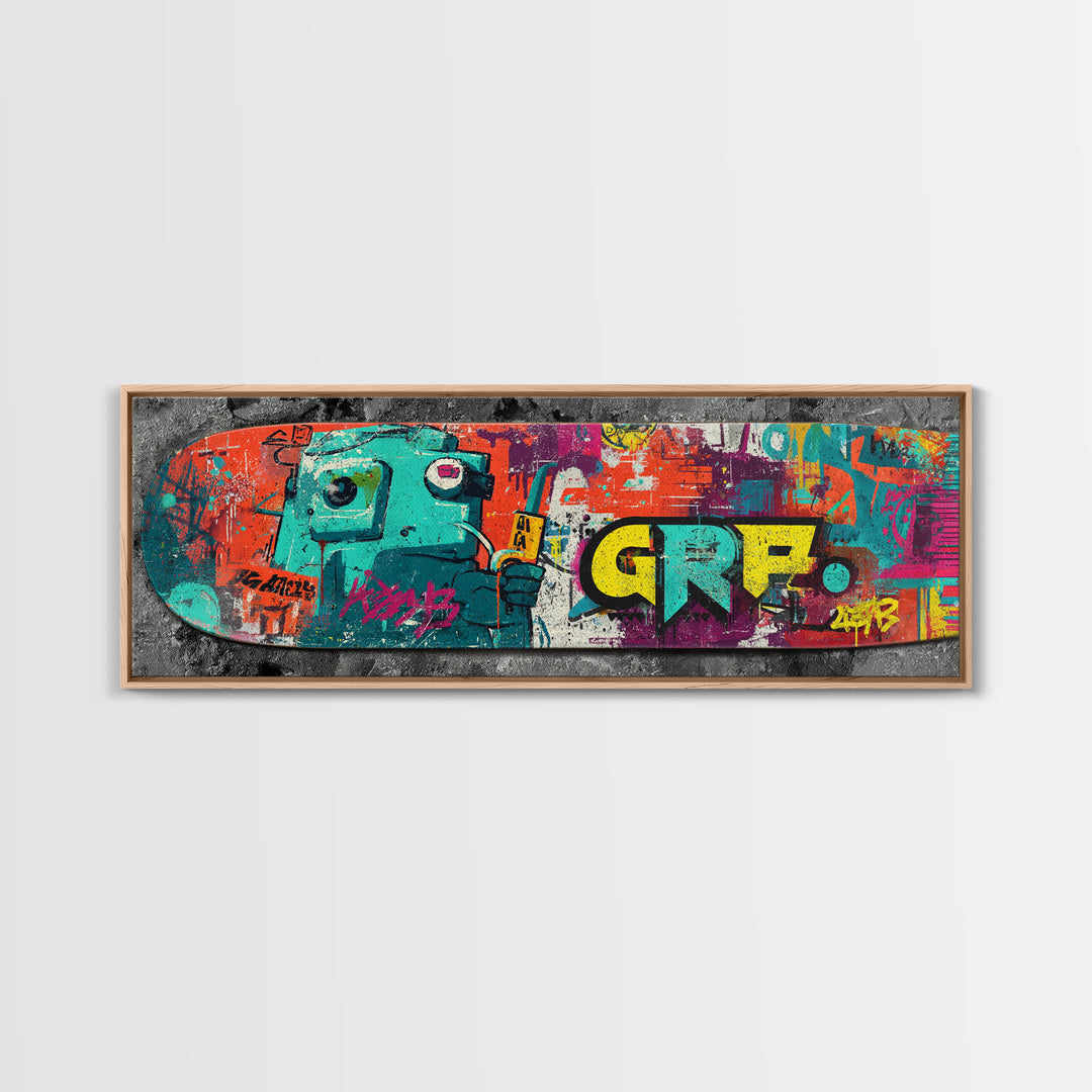 Skateboard Deck Graphic Framed Canvas Print, Graffiti Art, Art Print, Living Room Decor, Fine Art, Street, Wall Hangings, GRF-3x1-23