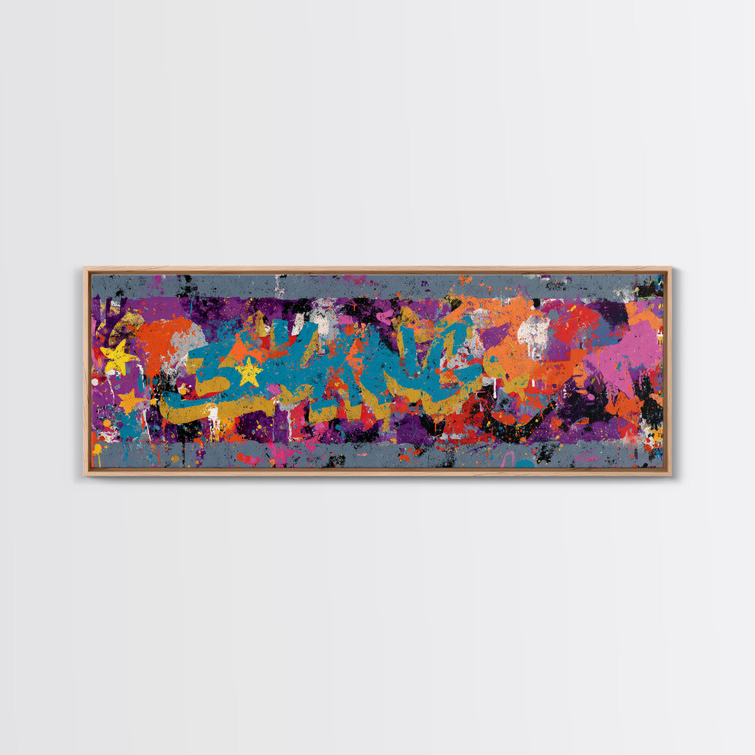 Abstract Crown and Stars Canvas Print, Graffiti Art, Minimalist Decor, Living Room Decor, Fine Art, Street, Mid Century Modern, GRF-3x1-35