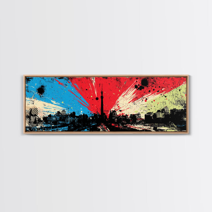 Paint Drips Forming a Skyline Silhouette Framed Canvas Print, Graffiti Art, Boho Wall Decor, Living Room Decor, Street, GRF-3x1-77
