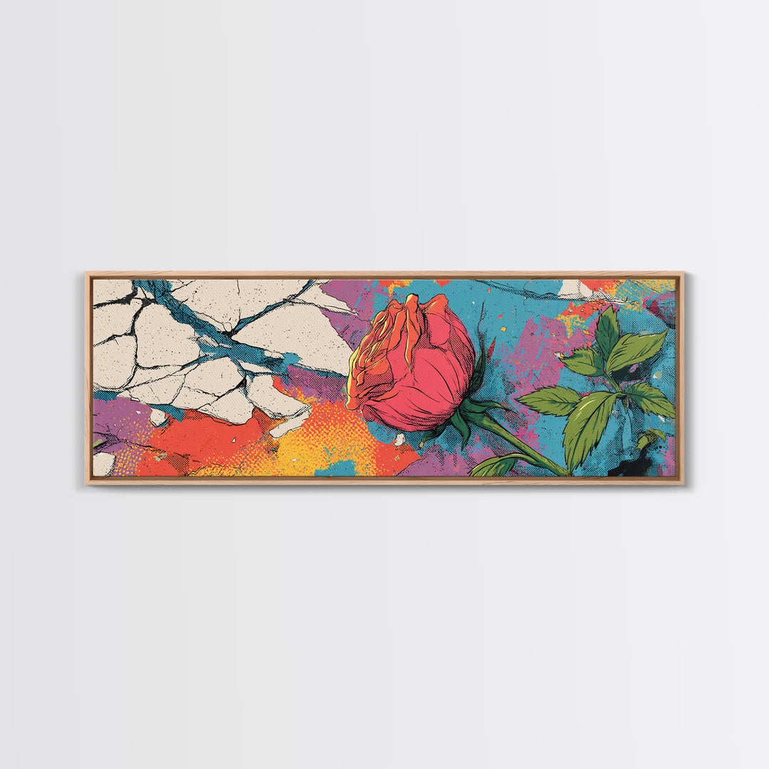 Graffiti Rose Blooming from Concrete Crack Canvas Print, Graffiti Art, Canvas Print, Living Room Decor, Oil Painting, Street, GRF-3x1-85