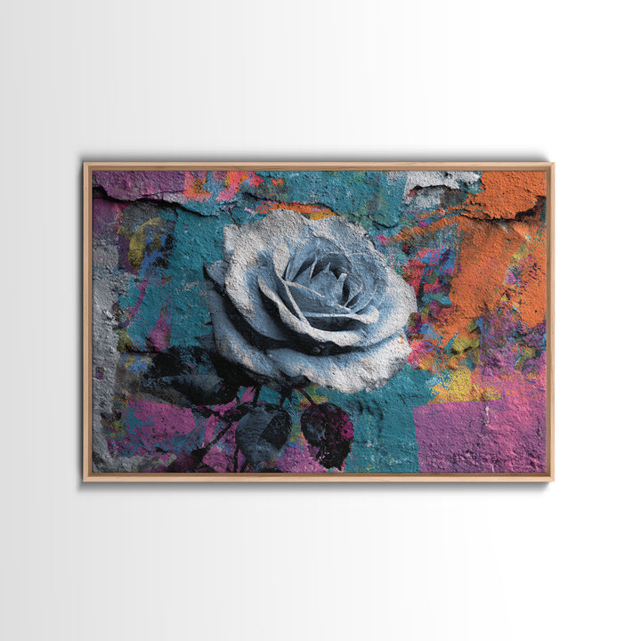 Graffiti Rose Blooming from Concrete Crack Canvas Print, Graffiti Art, Digital Print, Living Room Decor, Fine Art, Street, GRF-3x2-1