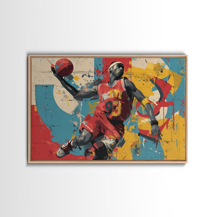 Basketball Player in Street Mural Energy Framed Canvas Print, Graffiti Art, Modern Wall Art, Living Room Decor, Street, GRF-3x2-24