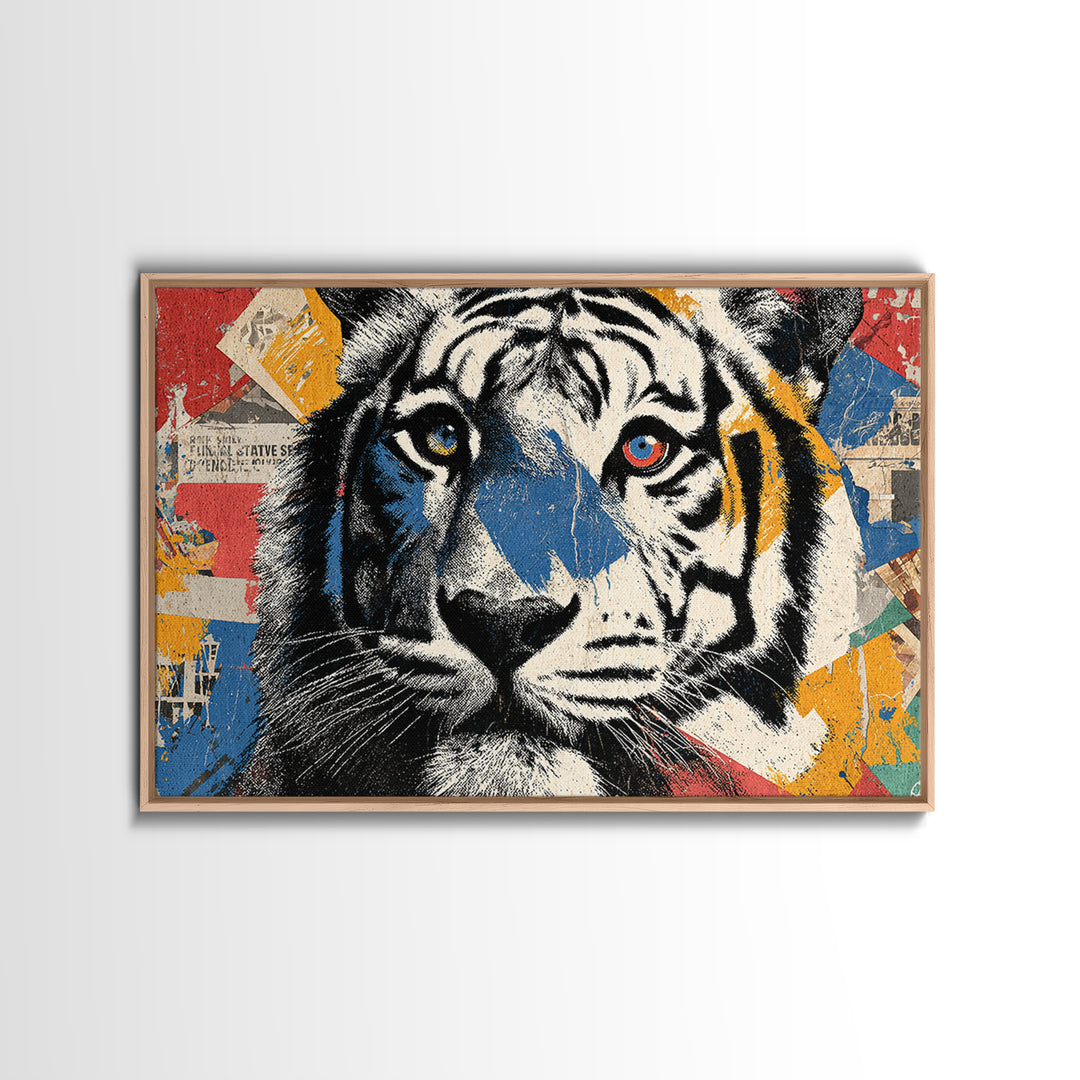 Urban Tiger Portrait Framed Canvas Print, Graffiti Art, Statement Artwork, Living Room Decor, Fine Art, Street, Wall Decor, GRF-3x2-31