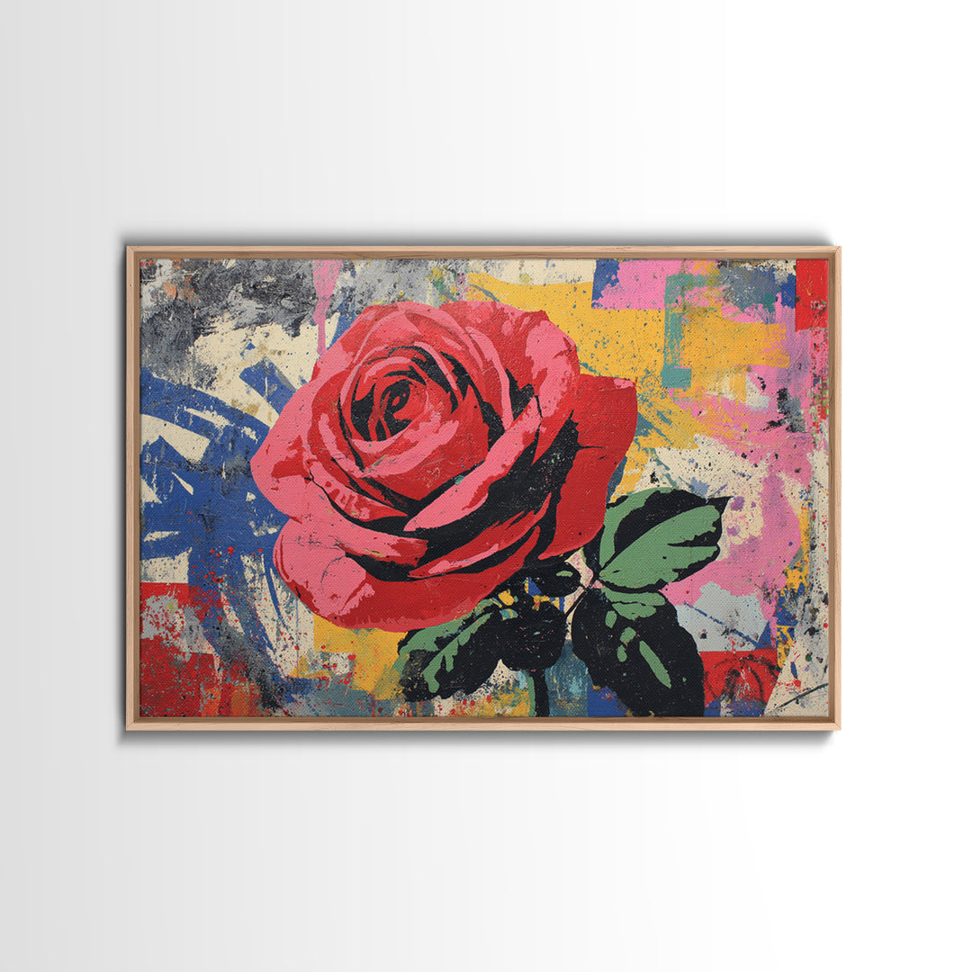 Graffiti Rose Blooming from Concrete Crack Canvas Print, Graffiti Art, Neutral Decor, Living Room Decor, Fine Art, Street, GRF-3x2-49