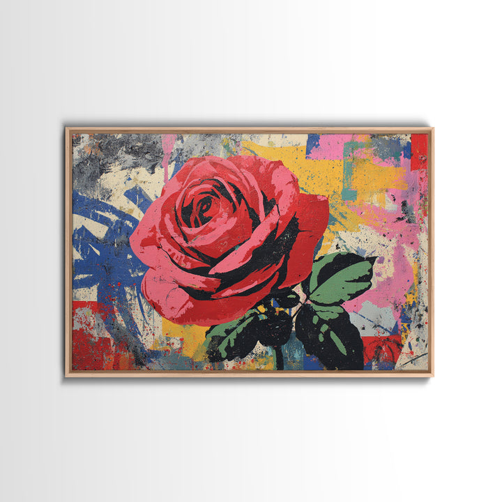 Graffiti Rose Blooming from Concrete Crack Canvas Print, Graffiti Art, Neutral Decor, Living Room Decor, Fine Art, Street, GRF-3x2-49