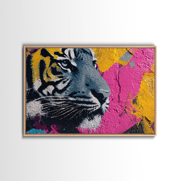 Urban Tiger Portrait Framed Canvas Print, Graffiti Art, Original Painting, Living Room Decor, Fine Art, Street, Unique Wall Art, GRF-3x2-7