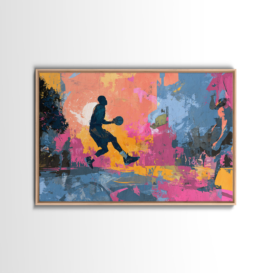 Basketball Player in Street Mural Energy Canvas Print, Graffiti Art, Contemporary Art, Living Room Decor, Fine Art, Street, GRF-3x2-72